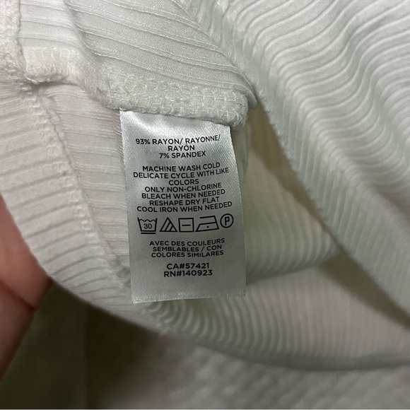 LOFT Ribbed Long Sleeve Top with Button Accents Soft White V Neck Medium - Picture 9 of 9